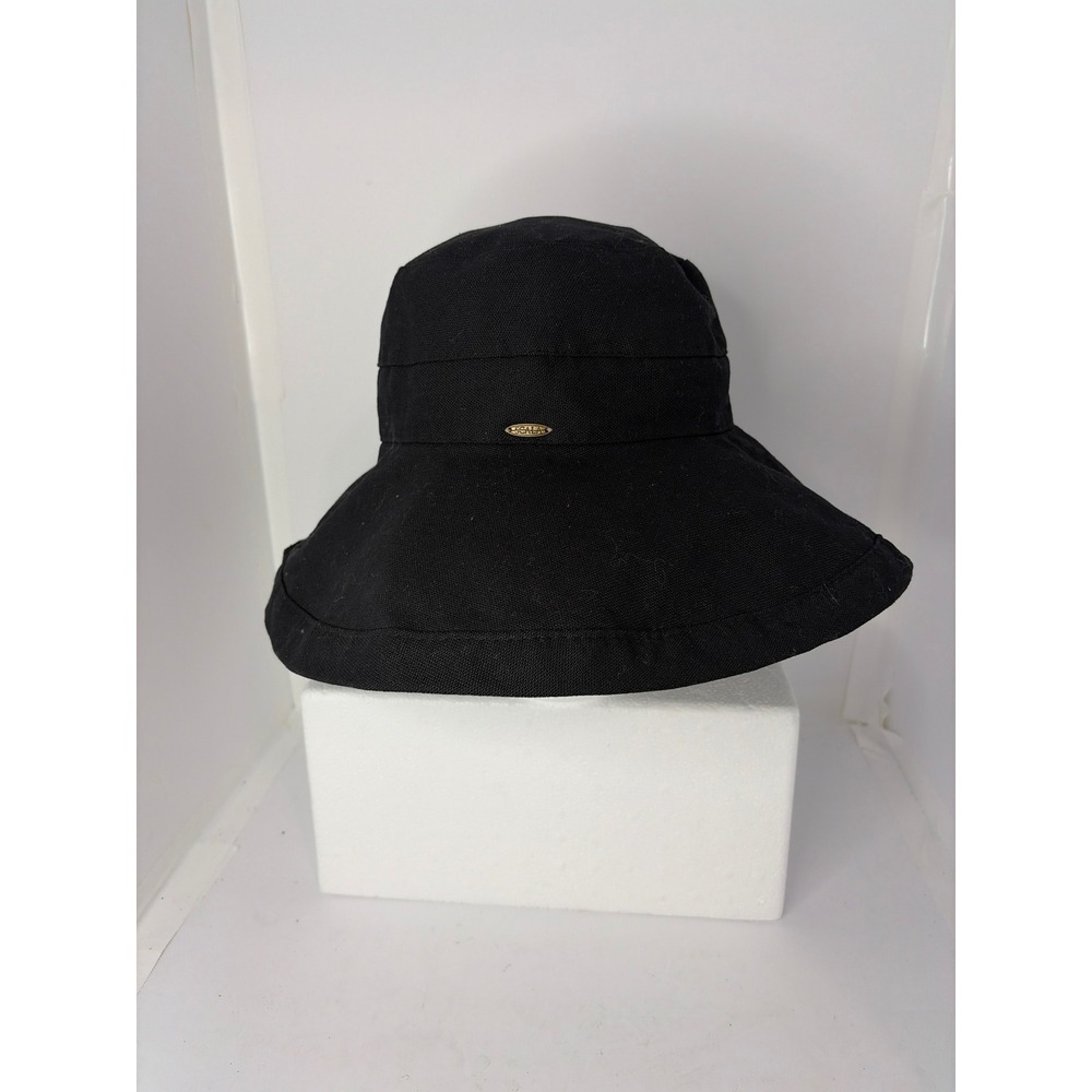 Scala Collezione Black Canvas Wide Brim Sun Hat Adjustable Drawstring Bucket Hat